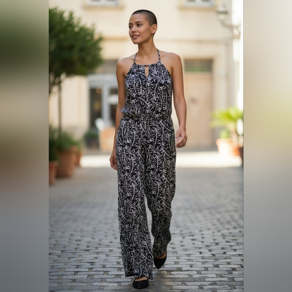 41 Hawthorn  Lowrey Knit Jumpsuit Womens PM Black Print Resort Casual